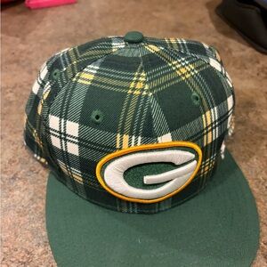 Green Plaid Cap with Packers Logo